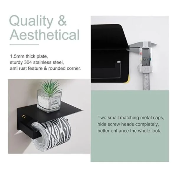 Soporte de papel higiénico con estante negro mate_7