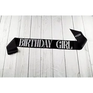 Negro Birthday Girl Sash con plata Embutida Glitter_2