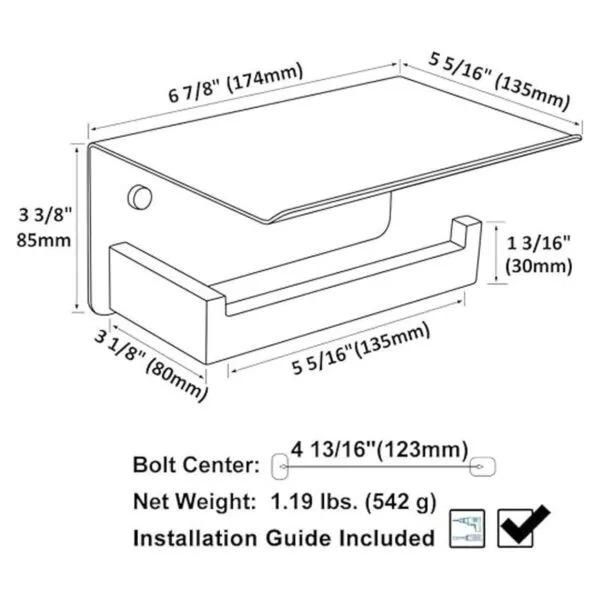 Soporte de papel higiénico con estante negro mate_2