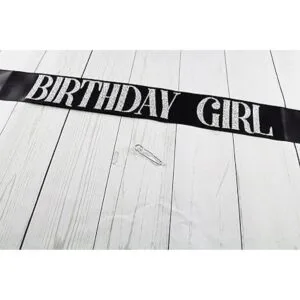 Negro Birthday Girl Sash con plata Embutida Glitter_3