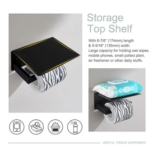 Soporte de papel higiénico con estante negro mate_5