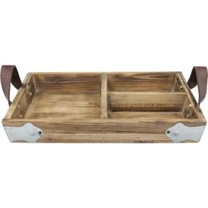 Stonebriar Bandeja rectangular de madera dividida con asas_2