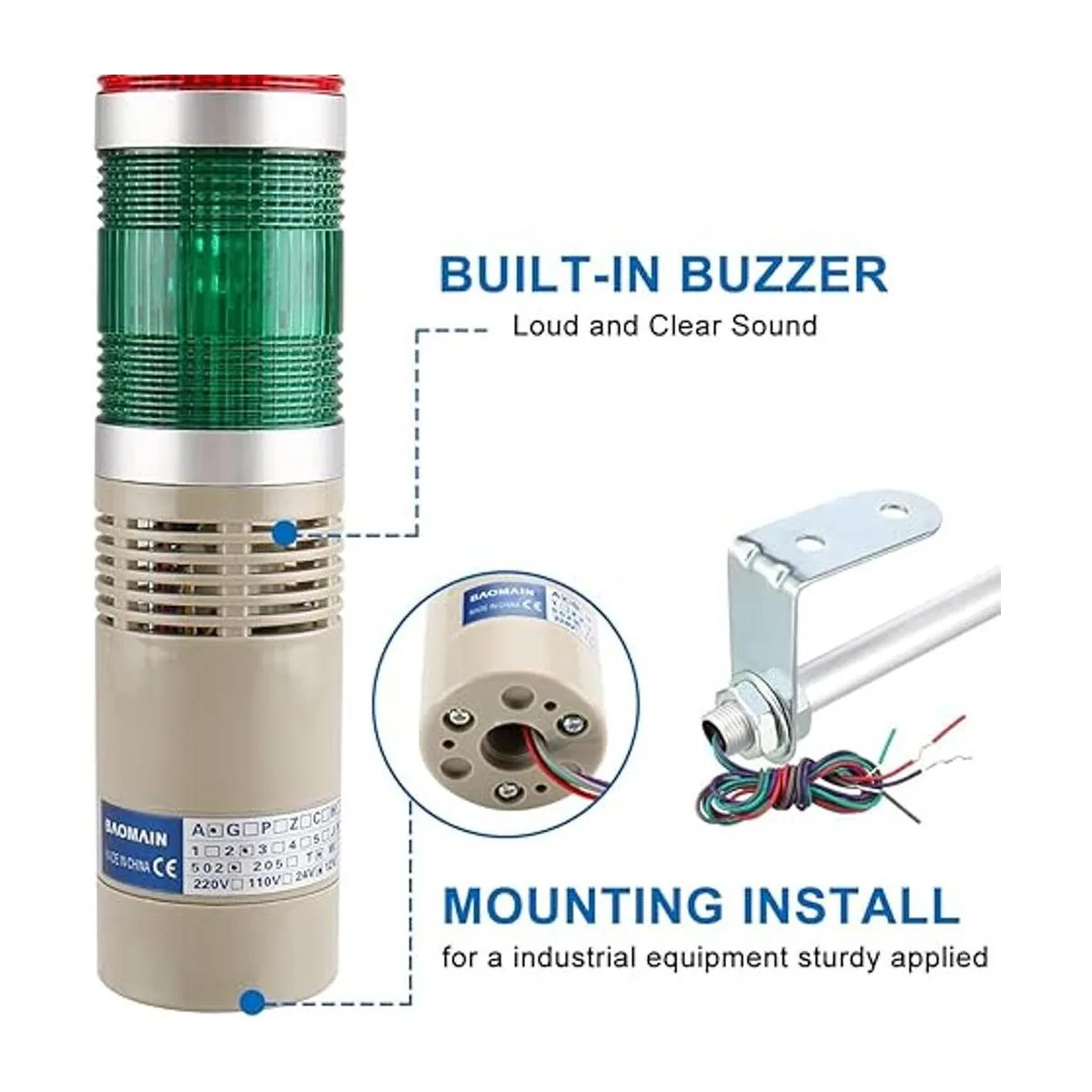 Baomain Luz de señal industrial columna LED alarma_2