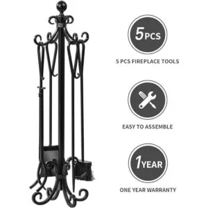 Amagabeli Juego de 5 herramientas de chimenea de hierro_4