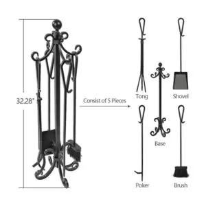 Amagabeli Juego de 5 herramientas de chimenea de hierro_5