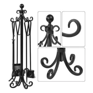 Amagabeli Juego de 5 herramientas de chimenea de hierro_3