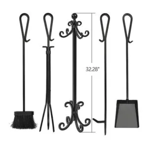 Amagabeli Juego de 5 herramientas de chimenea de hierro_2