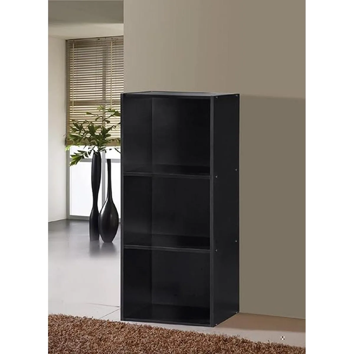 Hodedah Import Estantería de 3 estantes color negro_2