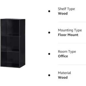 Hodedah Import Estantería de 3 estantes color negro_4