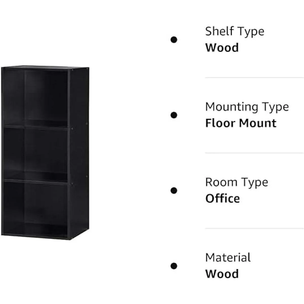 Hodedah Import Estantería de 3 estantes color negro_4