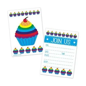 Invitaciones de fiesta de cumpleaños de cupcakes arcoíris_1