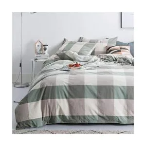 SUSYBAO Juego de funda de edredón a cuadros verdes tamaño_2