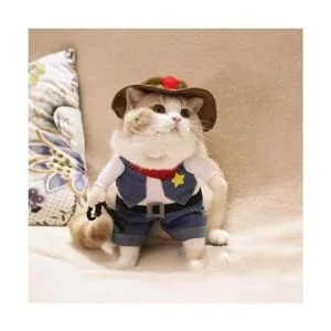 DELIFUR Disfraz de vaquero para mascotas con sombrero_2