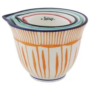 Creative CoOp Tazas medidoras de gres a rayas estampadas a_3