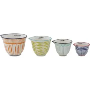 Creative CoOp Tazas medidoras de gres a rayas estampadas a_1