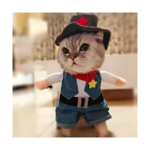 DELIFUR Disfraz de vaquero para mascotas con sombrero_3