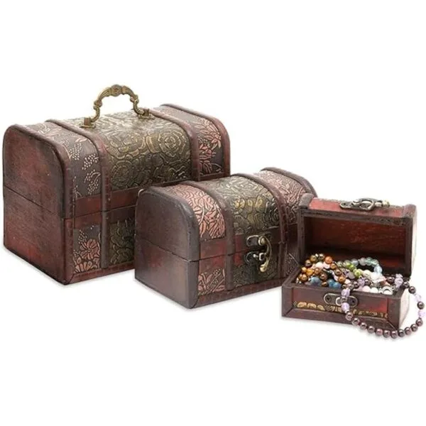 Juego de 3 cajas pequeñas de madera con motivo de flores_6