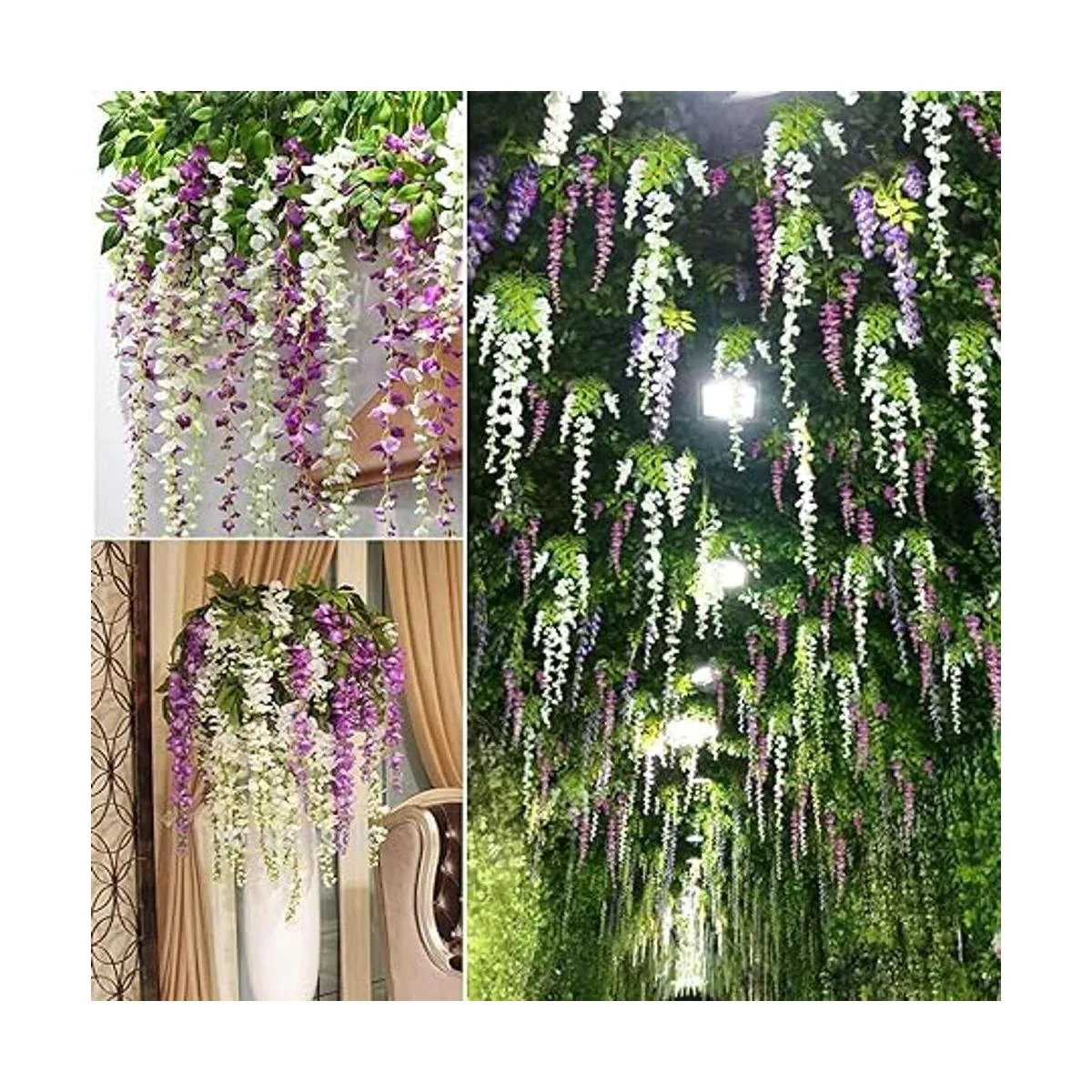 Guirnalda de flores tipo glicinias artificiales de seda_6