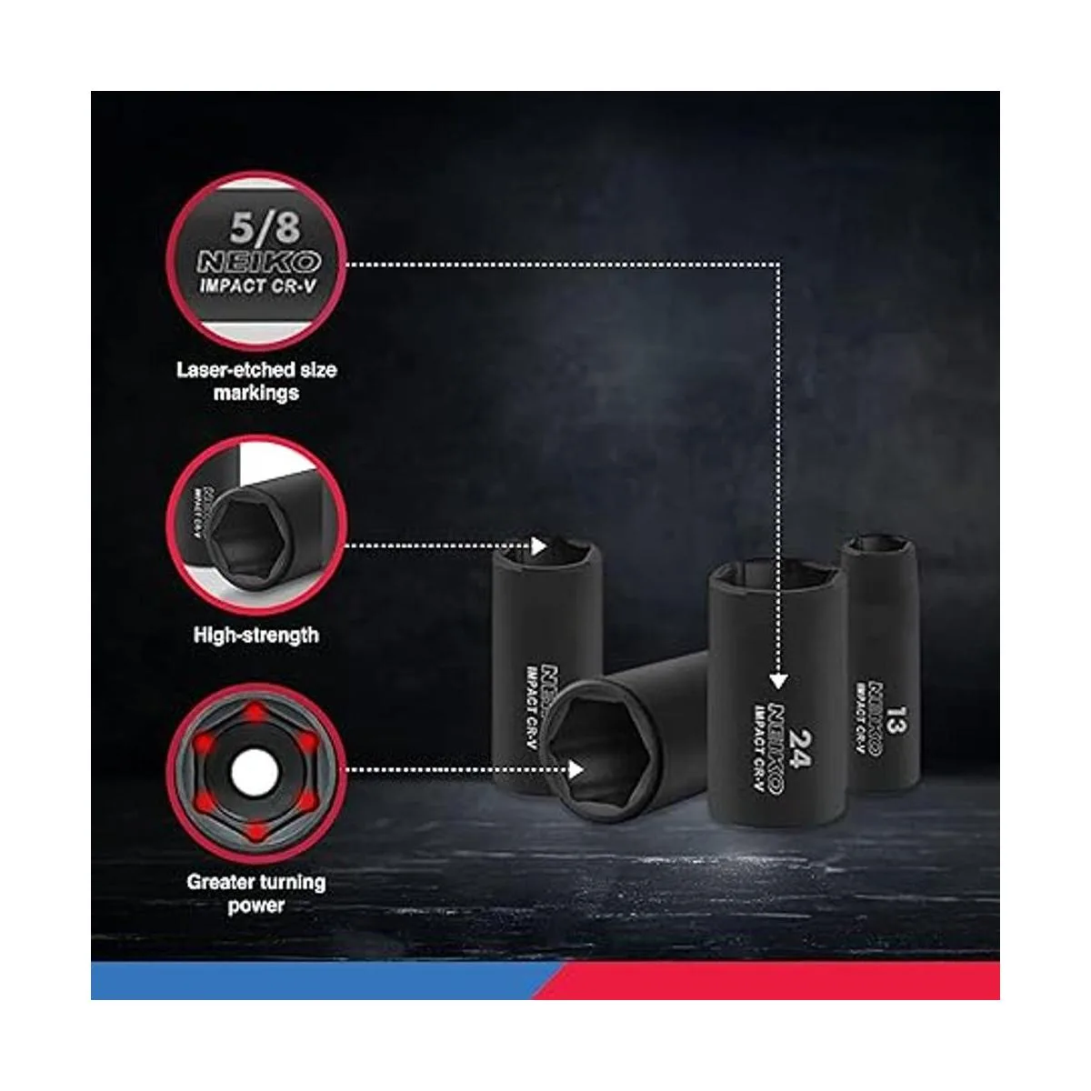 Neiko 02475A set de llaves de estrías de impacto con guía_4