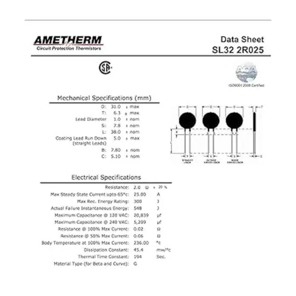 Ametherm SL32 2R025 paquete de 2 termistor AquaRite ICL_3