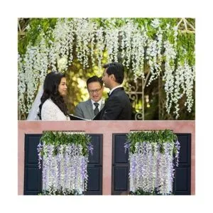 Guirnalda de flores tipo glicinias artificiales de seda_7