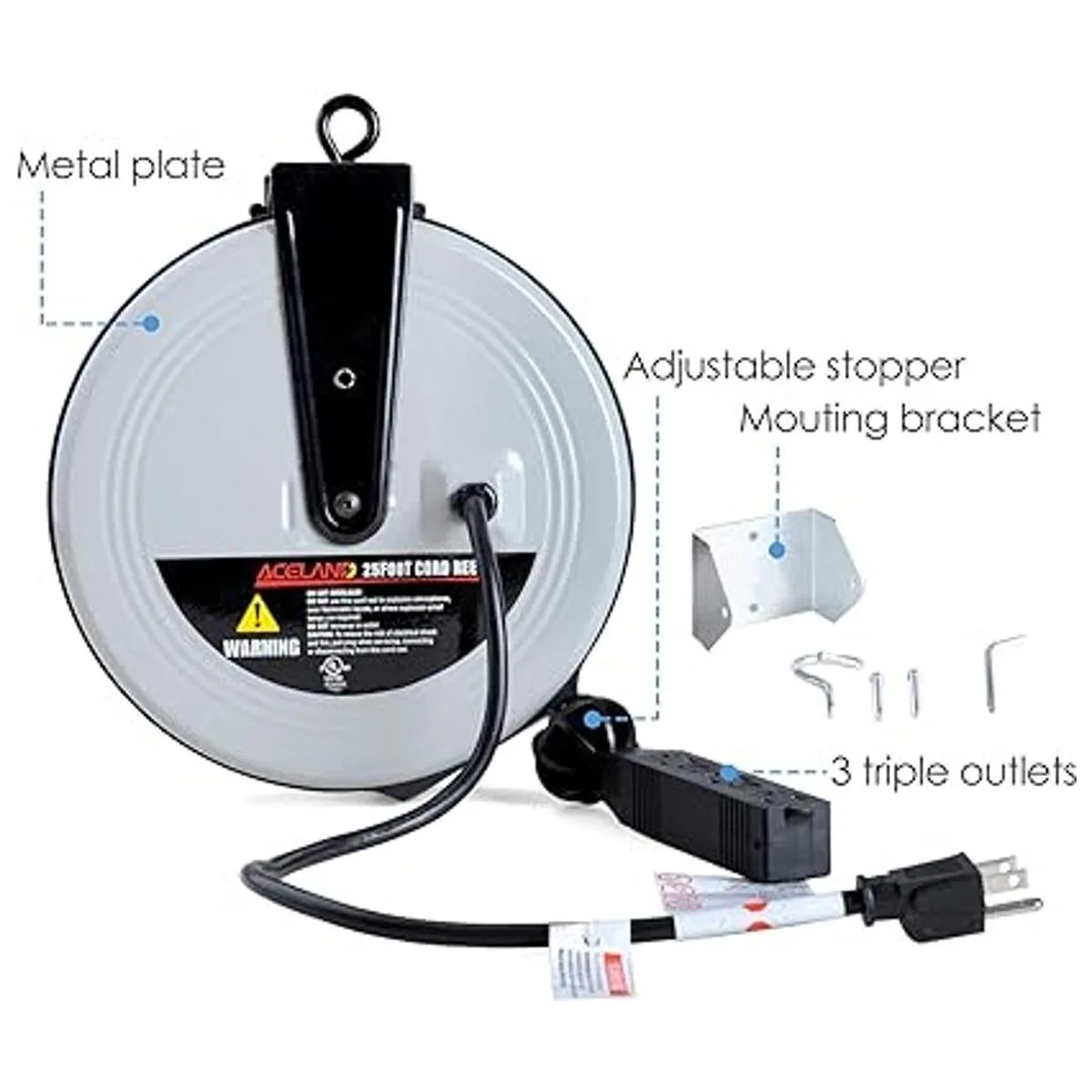 Aceland Carrete de cable de extensión retráctil de 25 pies_3