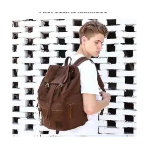 AUGUR Mochila de lona de cuero vintage grande para laptop_6