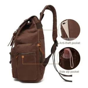 AUGUR Mochila de lona de cuero vintage grande para laptop_4