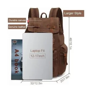 AUGUR Mochila de lona de cuero vintage grande para laptop_2