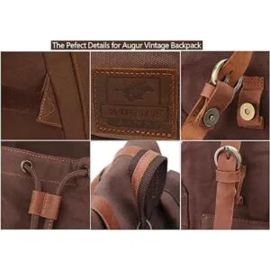 AUGUR Mochila de lona de cuero vintage grande para laptop_5
