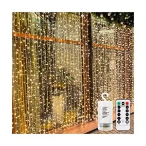 Cortina con 300 luces LED funciona con pilas con control_1