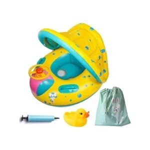 Alberca inflable para bebé en forma de aro con toldo para_1