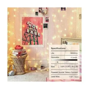 Cortina con 300 luces LED funciona con pilas con control_2