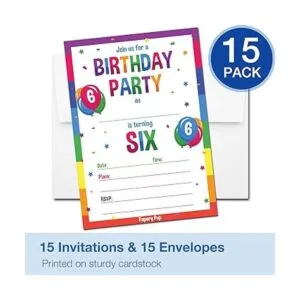 6 invitaciones Fiesta de cumpleaños con sobres 15_2