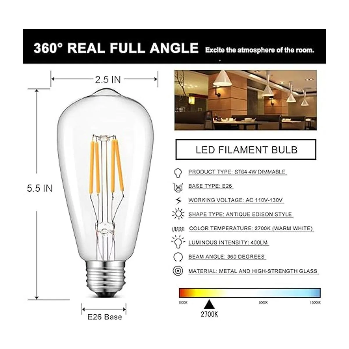 CRLight foco de luz con filamentos de ledes ST64 regulable_2