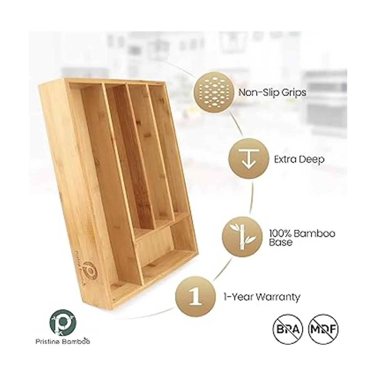 PRISTINE BAMBOO Organizador de bandeja de cubiertos de 10_3