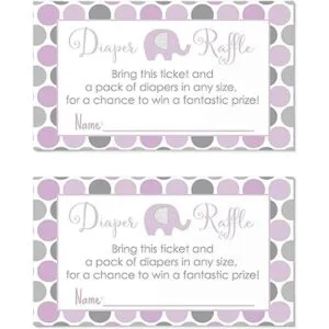 Purple Elephant Ticket de la rifa del pañal 25 tarjetas_2