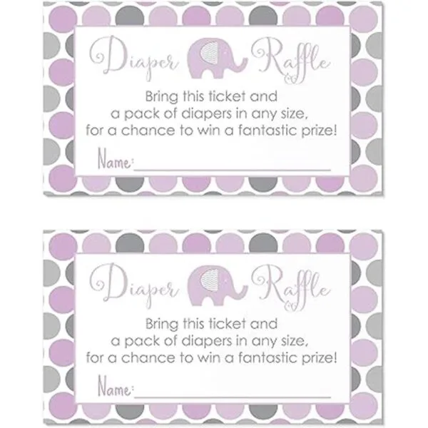 Purple Elephant Ticket de la rifa del pañal 25 tarjetas_2