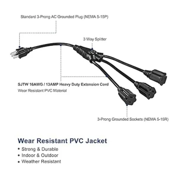 DEWENWILS Divisor de cable de extensión de luz de 18_3