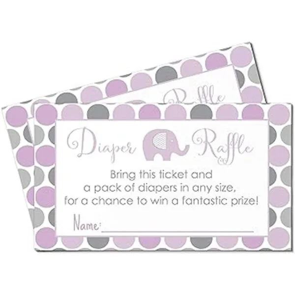 Purple Elephant Ticket de la rifa del pañal 25 tarjetas_6