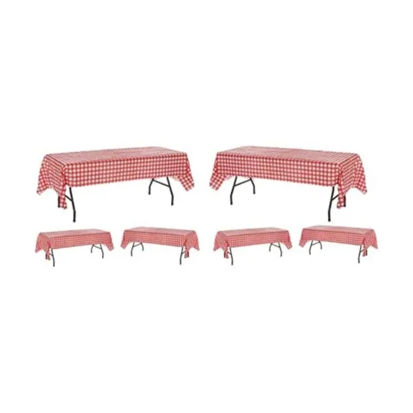 Oojami Paquete de 6 manteles de plástico a cuadros rojos_1