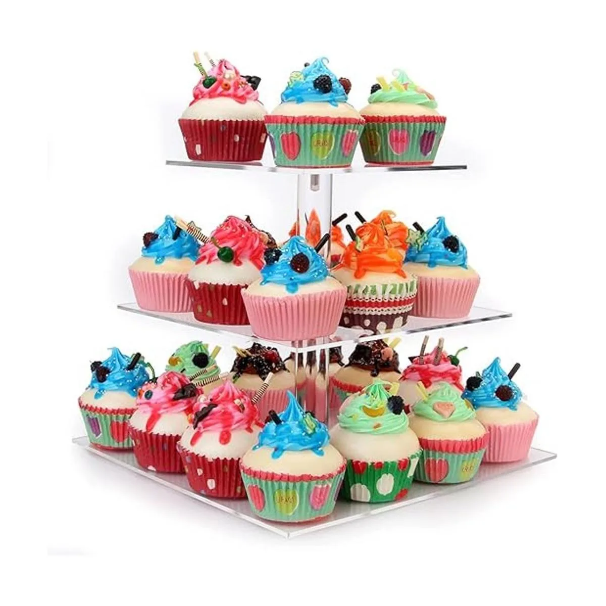 Soporte cuadrado de acrílico transparente para magdalenas_1