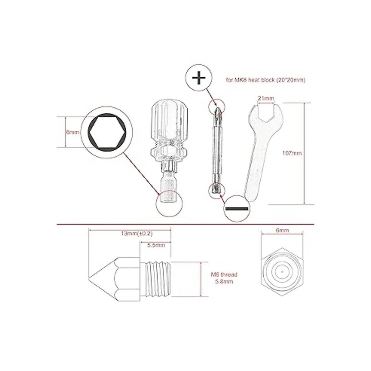Boquilla para impresora 3D MK8 CR10 4 herramientas de_3