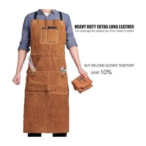 QeeLink Delantal de soldadura de cuero con 6 bolsillos_4