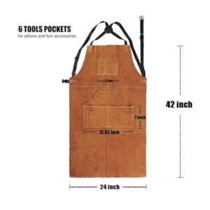QeeLink Delantal de soldadura de cuero con 6 bolsillos_3
