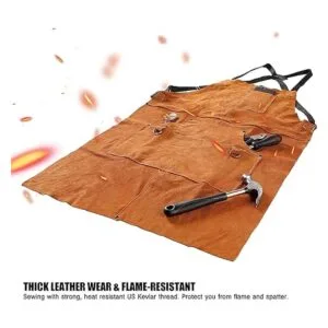 QeeLink Delantal de soldadura de cuero con 6 bolsillos_6