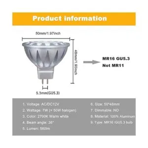 ALIDE MR16 Bombillas LED GU5.3 de 7 W reemplazan_3