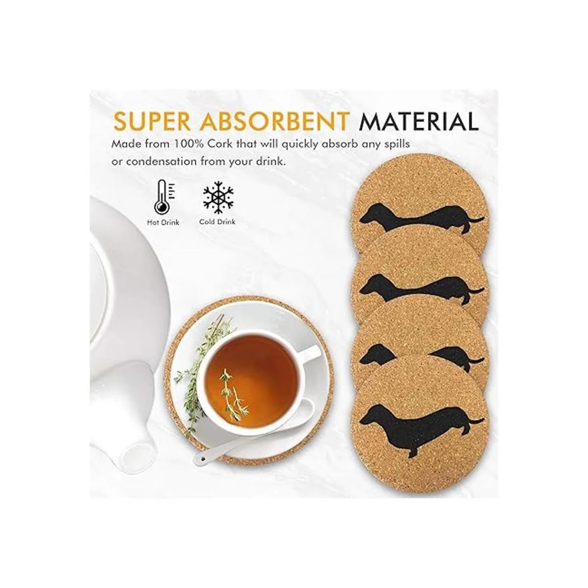 Dachshund Weiner Juego de 4 posavasos de corcho para_3