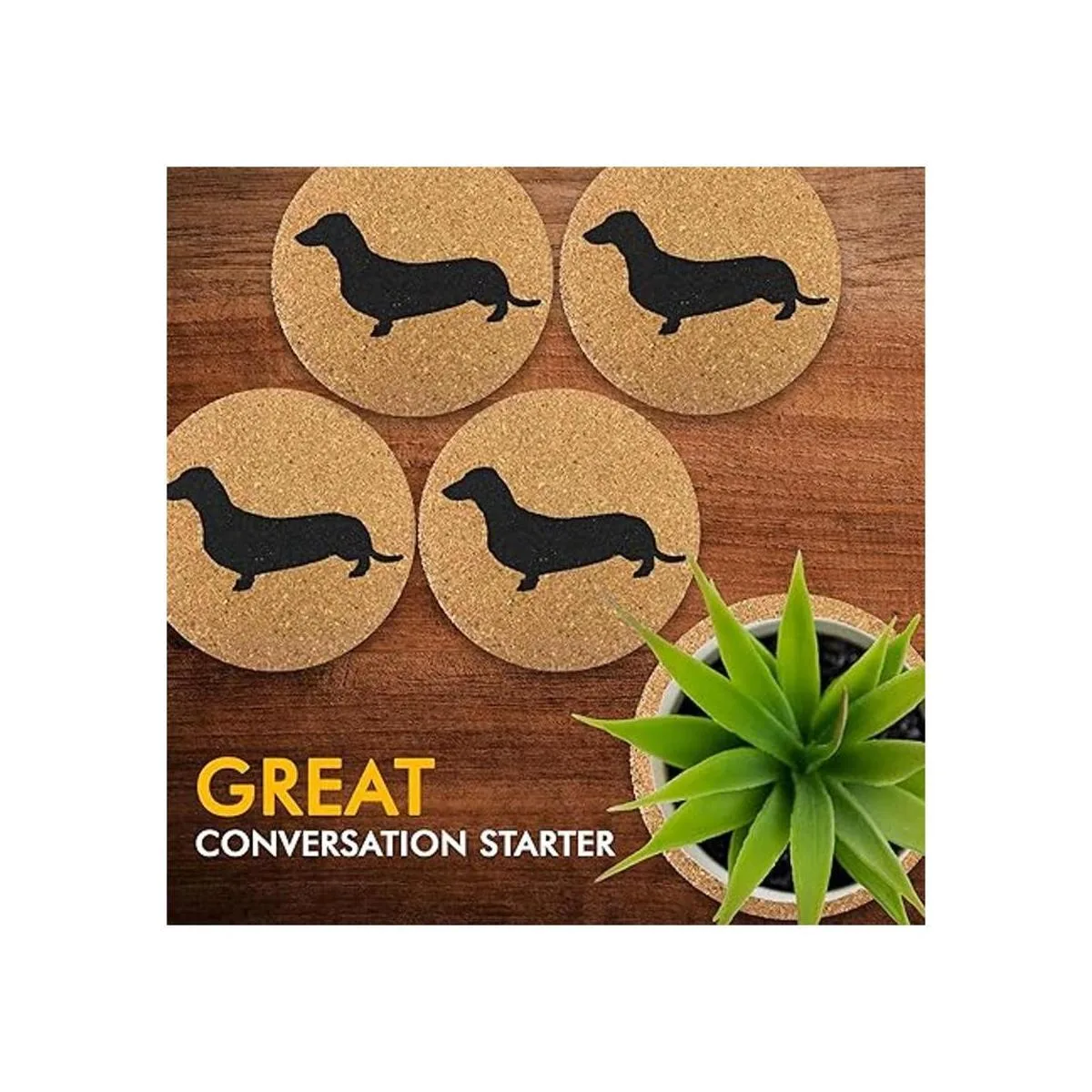 Dachshund Weiner Juego de 4 posavasos de corcho para_5