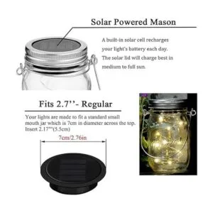 Paquete de 6 luces de tarro de masón 20 luces LED solares_3